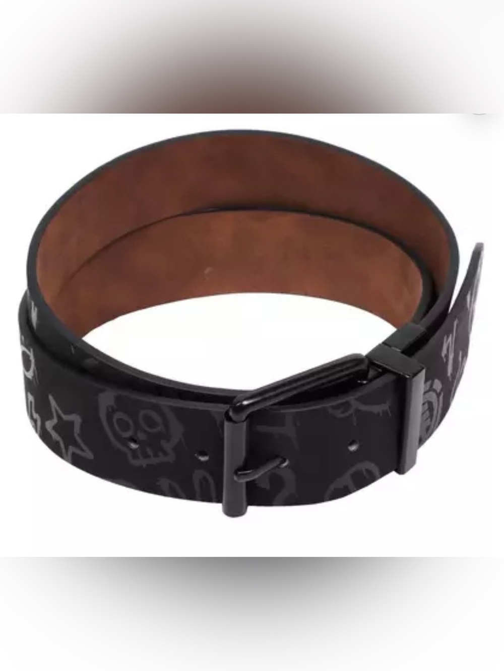 Men's Black Skull Print Leather Element Adult Reversible Belt XL 42-44